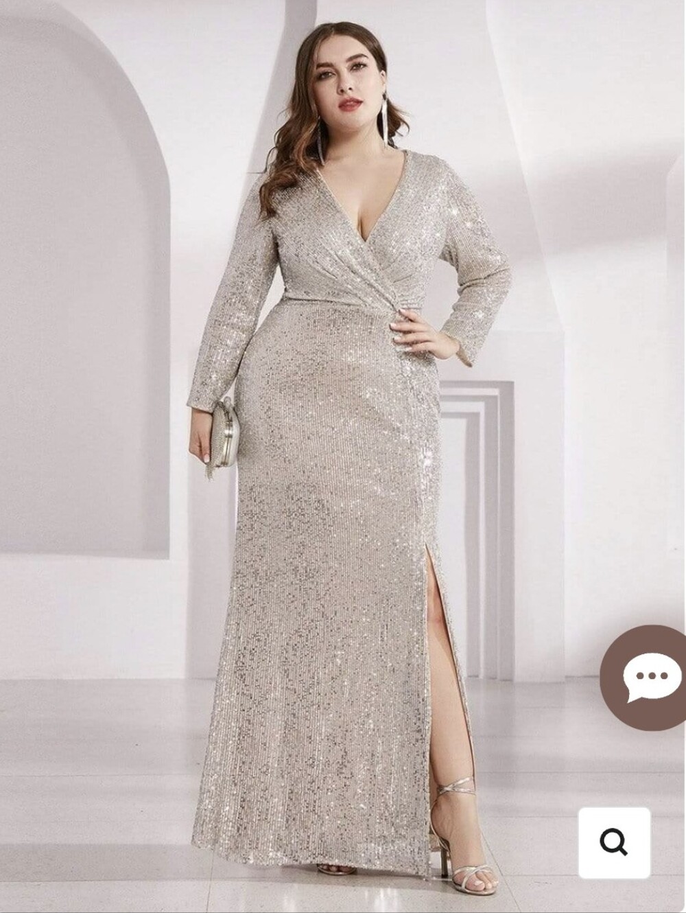 Plus Size Sexy Deep V-Neck Sequin Bodice Formal Evening Gowns